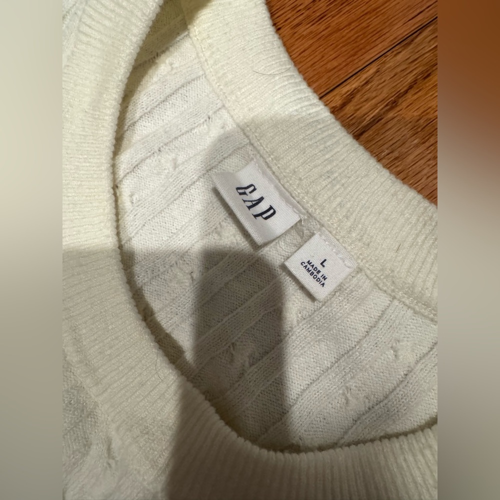 GAP CashSoft Cable Knit Crewneck Sweater Large White/Ivory - Picture 3 of 4
